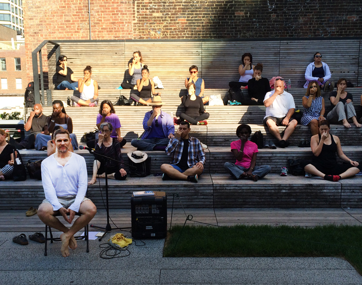 NYC - Tim Groen leading the public meditation on the High Line for Integral Yoga.